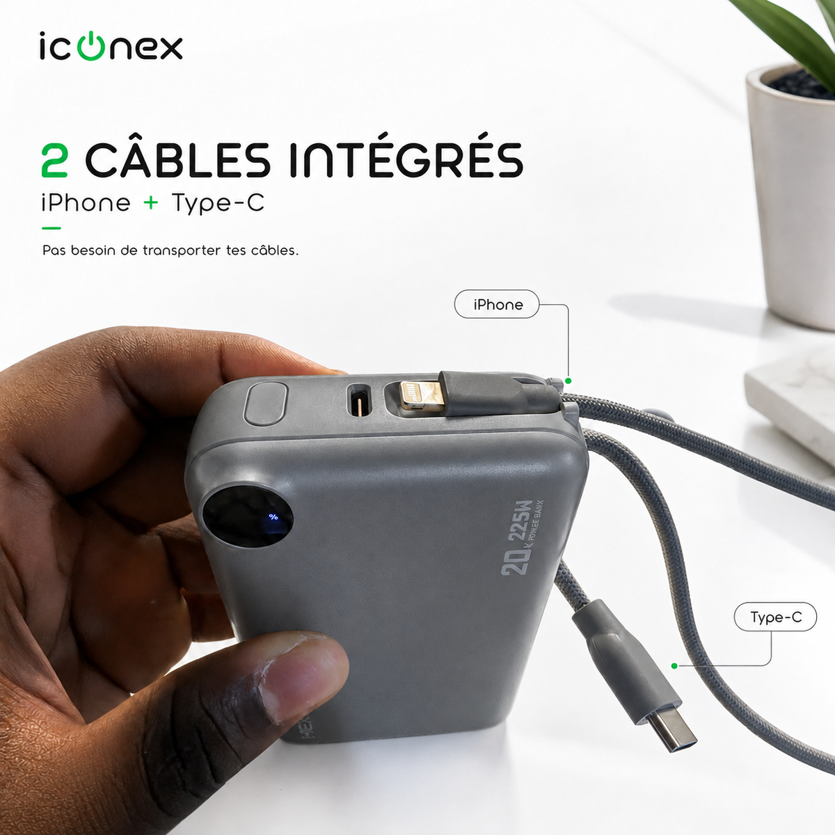 Powerbank HEPU Ultra Rapide 22,5W + Écouteur Sans Fil Offert