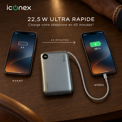 Powerbank HEPU Ultra Rapide 22,5W + Écouteur Sans Fil Offert