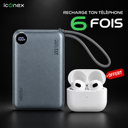 Powerbank HEPU Ultra Rapide 22,5W + Écouteur Sans Fil Offert